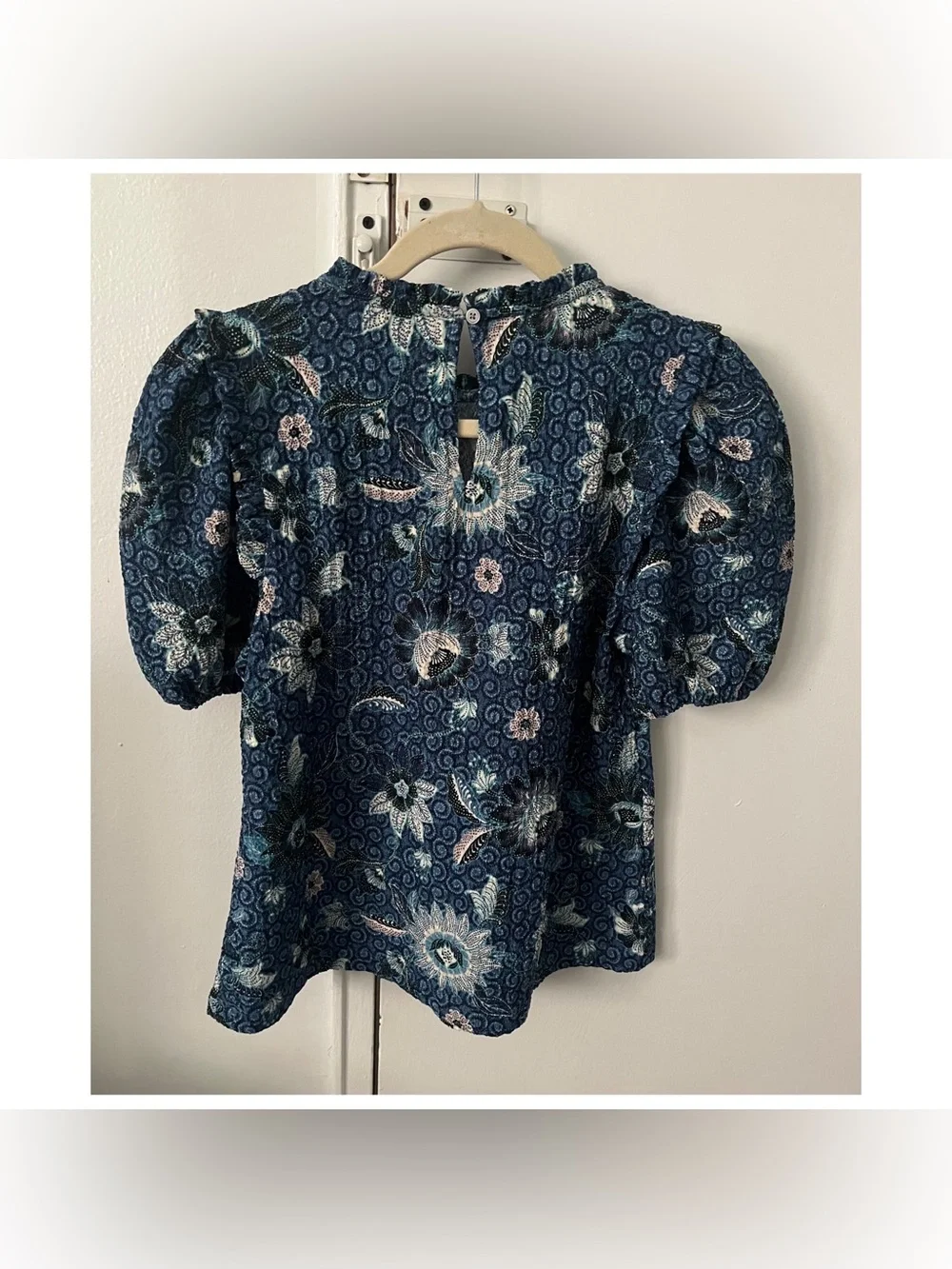 LOFT blue floral blouse with white and pink flowers size XS